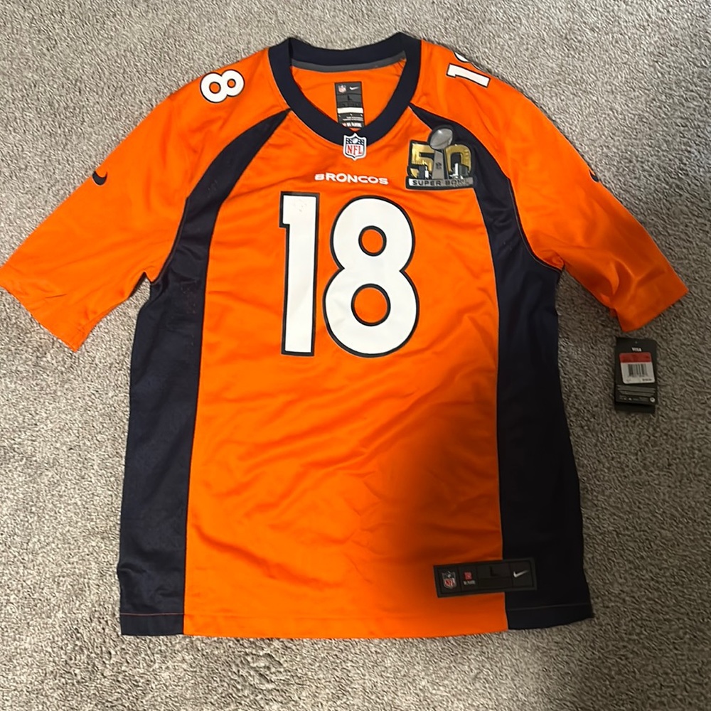 NFL Peyton Manning, 50th Super Bowl Broncos jersey.
